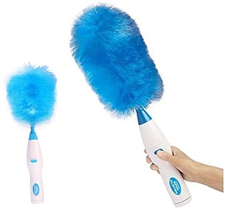 Balai de poussière électrostatique avec 2 têtes de brosse remplaçables, le plumeau électrique qui élimine la poussière en un seul tour, bleu et blanc Charging bleu
