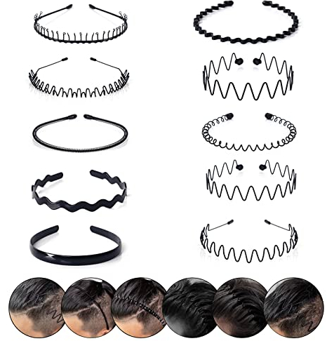 10 Stück Unisex Schwarz Welle Metall Haarreifen, Rutschfestes Elastisches Haarreifen Haarschmuck Stirnband Zubehör für Outdoor Sports Yoga
