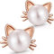 Miaofu Orecchini a forma di gatto, in argento Sterling 925 placcato oro bianco 18 carati, orecchini con perle di gatto ipoallergenici, gioielli sottili per donne e donne, in argento Sterling, perla,