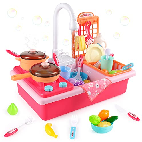Diealles Shine Cucina Giocattolo per Bambini Mini Lavastoviglie Giochi, Lavandino Giocattolo Lavastoviglie Giocattoli Lavabo Set Cucina Bambini Accessori (Rosa)