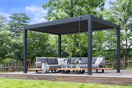 SiMPO LIFESTYLE Pavillon de Jardin Tonnelle 3X4M avec Lampes LED Pergola en Aluminium et 3 Rideaux latéraux Imperméable Stable Résistant à l'hiver Protection Solaire