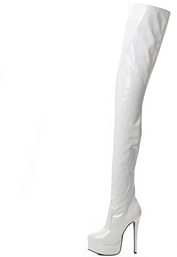 BeAUZQ Unisex Donna 16cm Tacchi a Spillo Stivali Alti alla Coscia Tacchi Alti Sexy Fetish sopra Il Ginocchio Stivali da Festa Taglia 36-46,Bianca,38 EU