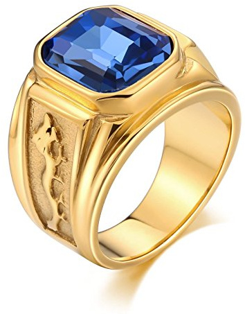 Beydodo Edelstahl Ring Männer mit Stein, Gold Ring Personalisiert Punk Drachen Ring mit Blau Zirkonia