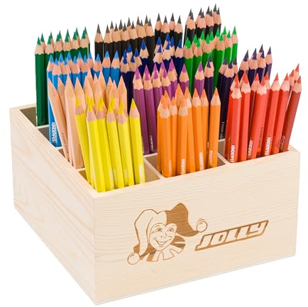 JOLLY Classpack - Wood, Supersticks Aqua, Basic colours, Holzbox mit 144 Wasservermalbaren Farbstiften, 12 Grundfarben, Bruchsicher und ungiftig, Ideal für Schule und Kindergarten