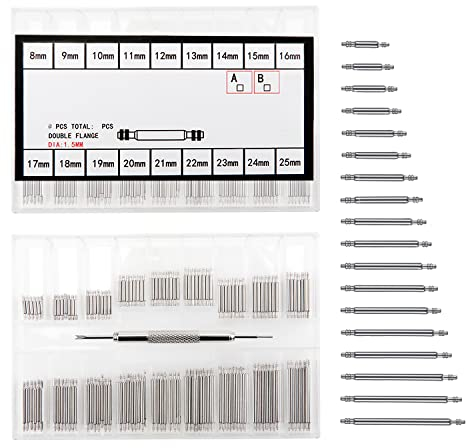 YIXISI 144 Stück 1.5mm Uhren Federstege, Edelstahl Uhrenarmband Link Pins Federstege Uhr Pin mit Uhrarmband Reparatur Entferner Werkzeug Tool Set 8mm-25mm (Silber)