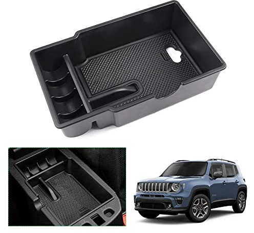 GAFAT Kompatibel mit Jeep Renegade 2015-2024 2025 Mittelkonsole Aufbewahrungsbox, Renegade Armlehne Organizer Tray Mittelarmlehne Handschuhfach, Renegade Zubehör (Schwarz)