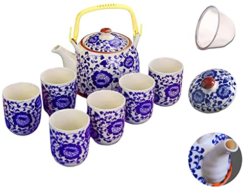 Green Globe Vintage Floral Porcelain Tea Set 900ml, Handmade Chinese Ceramic Tea Set, 1 Teapot and 6 Tea Cups