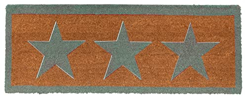 100% Natural Coir Door Mat 125 x 40cm Indoor Outdoor Non-Slip Backing Long Decorative Welcome Doormat for Hallway Foyer Dirt Trapper Large Entrance Runner [Teal Stars]