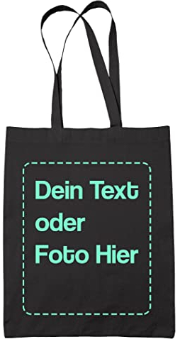 BLAK TEE Personalisierbarer Selbst Gestalten mit Foto und Text Wiederverwendbare Einkaufstasche Schwarz