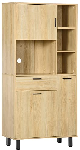 HOMCOM Buffet de Cuisine Armoire de Cuisine Multi-rangements avec Un tiroir, 3 placards, 4 niches et Passe-câbles Hauteur 166 cm