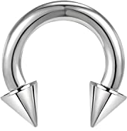 ZS Chirurgenstahl Spike Hufeisen Circular Barbell Ringe, 00G 0G 2G 4G 6G 8G 12G 16G Dick PA Rings, CBR Nasenring Septum Ohr Piercing Körperschmuck (Silber,8G,12mm)