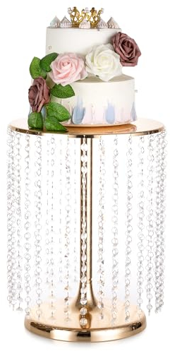 Soporte dorado para tartas, soportes de metal para tartas con colgantes de cristales acrílicos, 40 cm, soporte redondo para tartas de té de la tarde, postres, cumpleaños, baby shower, fiesta,