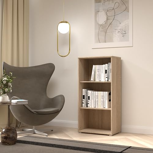 Forte TEMPRA2 Bücherregal 50 60, modernes Bücherregal, Standregal, Büroregal, Wohnzimmerregal, Kinderzimmerregal, Holzwerkstoff, Sonoma Eiche Holzdekor, 54 cm breit x 111,1 cm hoch x 34,8 cm tief