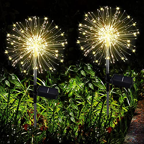 Joycome Lampe Solaire Exterieur Jardin 2 Pièces 150 LED Feu d'artifice Solaire, 8 Modes Éclairage Extérieur Solaire, Étanche Lampe Solaire de Pissenlit pour Jardin Pelouse Terrasse Noël Décoration