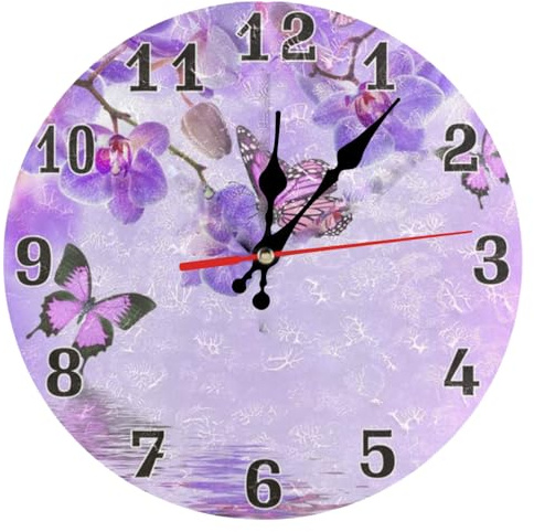astylishome 1209 Küchenuhr, romantisch, Wandmontage, lila, Blumenuhren, präzise, dekorativ, leicht zu lesen, batteriebetrieben, für Wohnzimmer, Schlafzimmer, Badezimmer, 25,4 cm