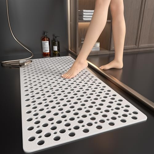 XIYUNTE Bath Mat Non Slip Anti Mould - 88x40cm Long Bathtub Mats Non Slip Bath Mats for Inside Bath, Rubber Non Slip Shower Mat with Suction Cups, Machine Washable, White