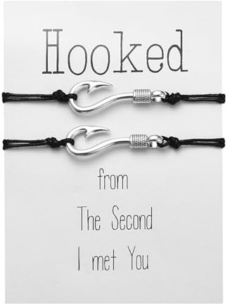 CERSLIMO Couple Bracelets Gifts for Him and Her, Matching Fish Hook Bracelets for Couples, Long Distance Relationship, Christmas, Anniversary, Valentine's Day Gifts