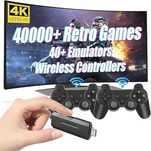HARDISK Consola Retro 4K HDMI Portátil Conectable a TV - + de 25,000 Juegos Preinstalados - USB HD 64GB Arcade -2 Mandos Inalámbricos 2.4 GHz|Consola configurada y fácil de Usar