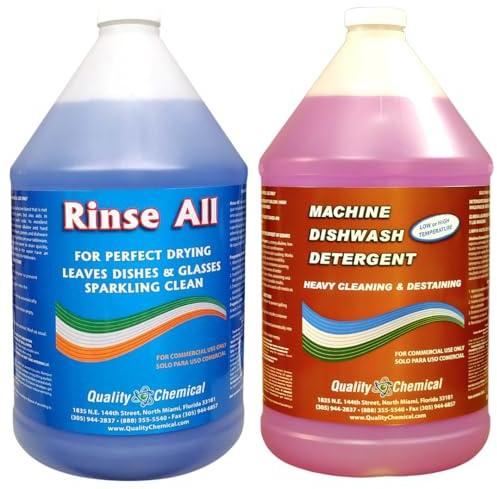 Quality Chemical Heavy Duty Liquid Alkaline Commercial Dishwasher Detergent (1 Gallon) - Rinse All/Commercial Industrial Grade Rinse Aid/Dishwasher Rinse Aid, heat and cool dry Finish (1 Gallon)