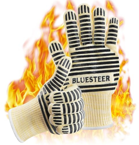 Oven Gloves, Heat Resistant 540 Degrees Grilling Gloves, Hot Surface Handler Non-Slip Silicone Oven Mitts with Fingers, BBQ Gloves for Cooking/Kitchen/Baking, Pack of 2