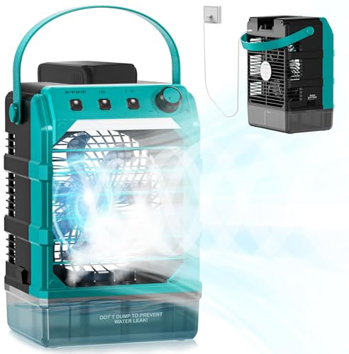 Ventilatore con raffreddamento ad acqua Compatibile con Makita da 18 V e alimentato tramite USB, refrigeratore ad acqua, ventilatore con umidificatore per terrazza, garage, vacanze, sport
