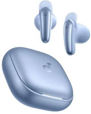 soundcore Liberty Buds by Anker, Half-in-Ear Design, Removable Ear Fins, Real-Time Adaptive Noise Cancelling, Fast Charging, Wireless Bluetooth Earbuds, Translation Earbuds, 30H of Playtime (Blue)