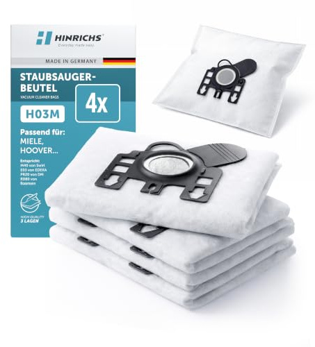 Hinrichs Staubsaugerbeutel für Miele und Hoover, Typ G/N, 4er Pack | Ersatz für Swirl M40 und M50, EDEKA E03, dm PR20, Rossmann R080, dreilagiges Vlies mit Hygieneverschluss