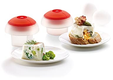 Lékué Kit 2 Ovos, moldes de silicona para cocer huevos en microondas, cilíndrico y cúbico,Translúcido, 11.4 x 11.4 x 8.9 cm