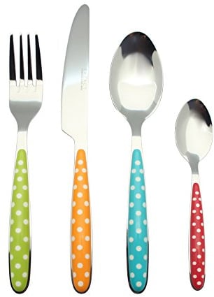 EXZACT Couleur Couverts en inox - 24 Pièces: 6 x Fourchettes, 6 x Couteaux, 6 x Cuillères, 6 x Cuillère à café (EX07 Couleur mixte x 24)