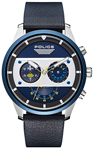 Police Unisex Erwachsene Analog Quarz Uhr mit Leder Armband PL15411JSTBL.03