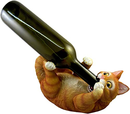 World of Wonders Orange Tabby Cat Decorative Wine Bottle Holder | Wine Bottle Holder for Cabinet | Cat Mom Wine Accessories | Cat Statues Resin Table Top Wine Holders - 9