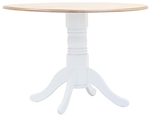 vidaXL Gummiholz Massiv Esstisch Holztisch Küchentisch Esszimmertisch Speisetisch Tisch Massivholztisch Esszimmer Küche Rund Weiß Braun 106x75cm MDF-Platte