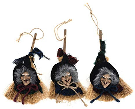 3 Piezas Adornos de Halloween Mago Bruja Escoba Decoración Colgando Gotas Accesorios de Fotografía para Puerta Bolsa Fiesta Rojo Azul Verde
