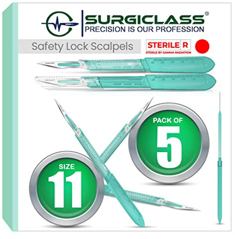 Surgical Scalpel Surgical Blades # 11 Stainless Steel Sterile and Handle No 3 Perfect for Wood Art, Surgical, Sculpting, Repairs, Lab Anatomy, Sign, Card Making Lab Trai SURGIGR11 (Safety Lockable)