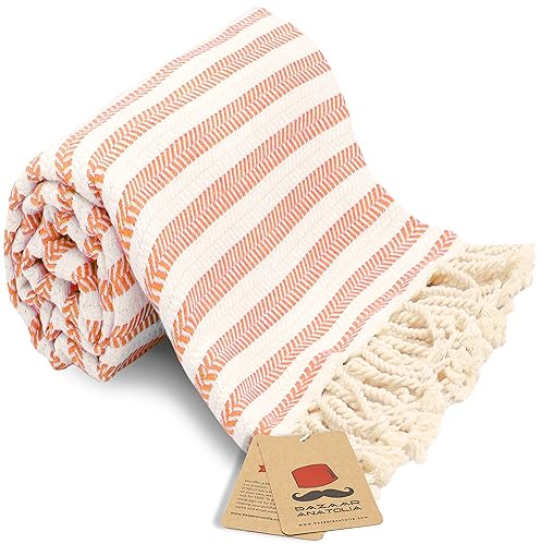 Bazaar Anatolia Arpa türkisches Handtuch aus 100% Baumwolle, Strandtücher in Übergröße, 77 x 38 cm, Badetücher im Boho-Stil, Bauernhaus, Badezimmer, Dekoration, schnell trocknend, Handtuch (Orange)