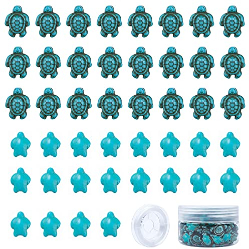 SUNNYCLUE 1 Box 100 Stück 2 Größe 6 mm 8 mm Türkisfarbene Schildkröten-Perlen-Charms Geschnitzte Zwischenperlen Mit 10 m Elastischem Faden Für Armbänder Halsketten Ohrringe DIY-Jewerly-Herstellung