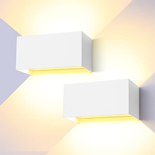 ENCOFT 2 Stück Außenleuchten LED Wandleuchte Innen/Außen 24W Weiß, Außenleuchte Wandlampe, IP65 Wasserdichte Außenwandleuchte, 3000K Warmweiß Außenlampe,Up Down Lichtstrahl Einstellbar für Balkon
