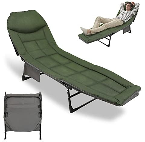 Gimisgu Lit de Pêche Carpe 200x 64 x 32 cm, Bedchair Carpe Pliable 8 Pieds avec Dossier Réglable, Appui-tête Rembourré, Poche Latérale, Lit Pliant pour Pêche Camping Outdoor
