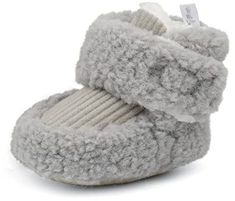 LACOFIA Baby Mädchen Jungen Winterschuhe Warme Krabbelschuhe rutschfest Weiche Sohle Baby Winterstiefel Grau 6-12 Monate