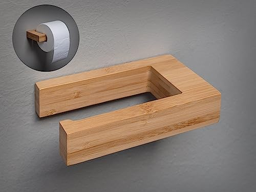 Hanseküche Toilettenpapierhalter ohne Bohren – FSC®-Zertifiziert – Hochwertiger Klorollenhalter Holz – Klopapierhalter Bambus Klopapier Halterung – Ohne kleben, WC Halterung, Papierhalter