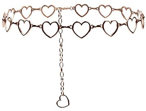 Rose Gold Chain Belt, Woman Waist Belt Rose Gold Plated Hollow Heart Cable Waist Chain 41Inch(2.8X105Cm) Body Jewelry for Women