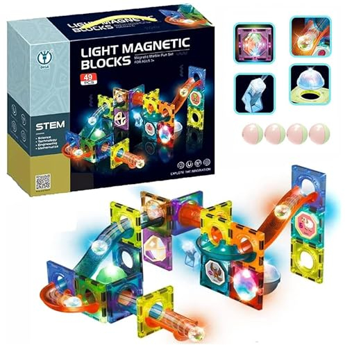 CELMAN Magnetische Bausteine 49 Teile Magnete Bauklötze Murmelbahn mit Zubehör, Montessori Spielzeug, Magnet Kugelbahn für Kinder ab 3 4 5 6 7 8 Jahre STEM Lernspielzeug Geschenk