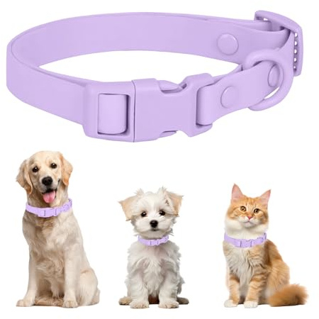 FEimaX Dog Collar Adjustable Soft, Pet Waterproof Dog Collars for Large Medium Small Cat Dogs, Puppy Cute Silicone Collar with Quick Release Buckle Without Neck Strain (Purple，L）
