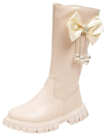 LZPCarra Scarpe invernali per bambini Impermeabile 32 Scarpe per bambini Stivali lunghi Stivali alti Autunno e Inverno Ragazze Stivali in pelle con fondo morbido Stivali da neve 33, bianco, 32 EU