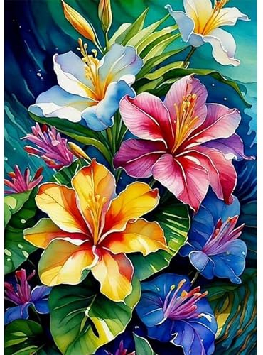 DOMROM Blumen Diamond Painting, Colourful Diamant Painting Bilder Erwachsene, Bunt Diamant Malerei Kits Kinder 5D Diamant Art Painting Strass Stickerei Malerei Painting Set für Home Décor 30x40cm