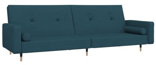 vidaXL Schlafsofa 2-Sitzer, Schlafcouch mit 2 Kissen, Gästebett mit Holzrahmen, Sofabett Tagesbett Couch Sofa Ausziehbar, Blau Samt