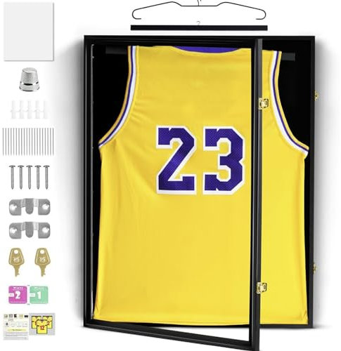 HaoJieHan Jersey Frame Vitrine, Jersey Vitrine, Acryl Anti Verblassen 98% UV-Schutz, Trikotrahmen-Kit Für Fußball, Baseball, Basketball, Hockey - Schwarz A,1PCS-80X60CM