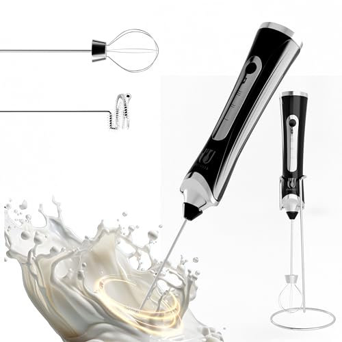 Espumador de leche de mano recargable, máquina de espuma eléctrica, varita espumadora de café portátil con 2 cabezales, batidor eléctrico de acero inoxidable para café, latte, capuchino, macchiato,