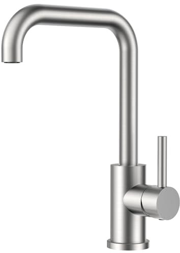 FORIOUS Wasserhahn Küche, Küchenarmatur mit 360°Drehbar, L Förmige Mischbatterie Küche Spülenarmatur mit Einhebel für 1 Loch, Edelstahl