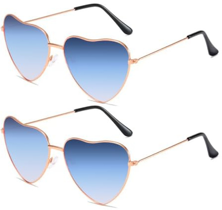 Sprinlot Herz Party Brille Blau, 2 Paar Herz Party Brillen, Heart Shaped Brille, Sonnenbrille Herzform, Lustige Brille für Fasching Foto Requisiten Geburtstags